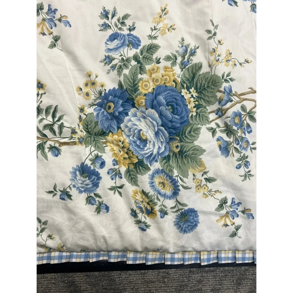 VTG Waverly Comforter Blanket Floral Reversible King Blue Yellow Gingham Ruffle